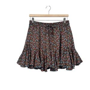 Entro Green Floral Tiered Mini Skirt L